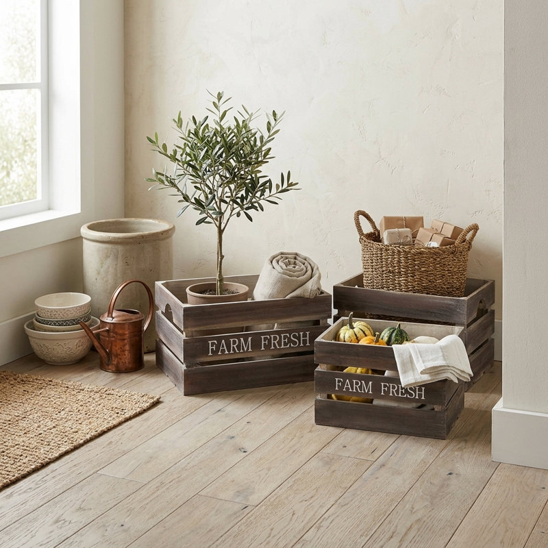 Isolde Set of 3 Wood Crates - Farm Fresh