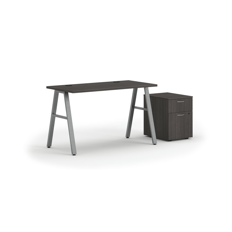 Mod A-Leg Desk with Mobile Storage, 29.23" H x 48" W x 24" D, Sepia Walnut/Black
