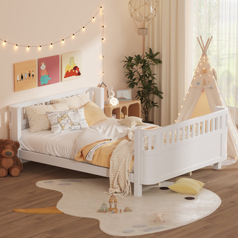 Wood Low Profile with Rails, White, Queen