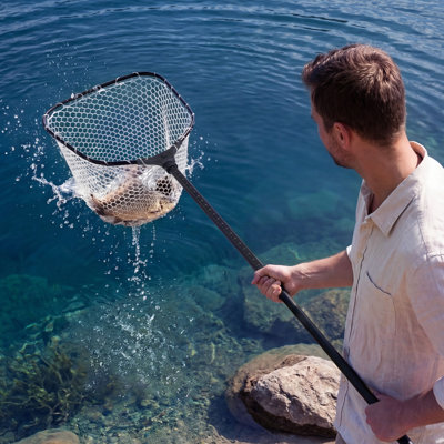 Filet de pêche, filets de débarquement pliables avec poignée télescopique et échelle de longueur intégrée, équipement de pêche en aluminium 6063 léger et plus résistant, filet en silicone souple, peut supporter jusqu'à 30 lb, pour banc de kayak