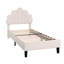 EU & UK Single Scalloped Shell Velvet Bed, Glam Upholstered Platform Bed Frame, Burgundy & Beige Velvet, 90X190/200cm-1594878771-1608467013