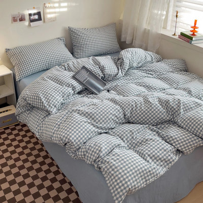 Ensemble de housse de couette en vichy à carreaux 100% coton lavé Life