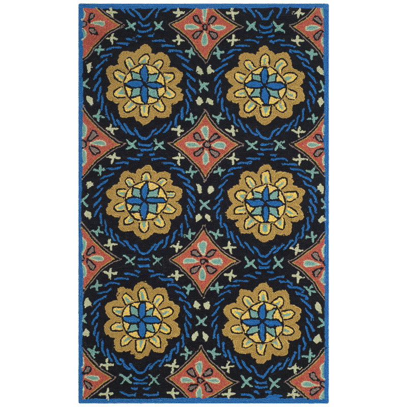 Childers Hand Hooked Performance Floral Rug, Rectangle 2'4" x 4'