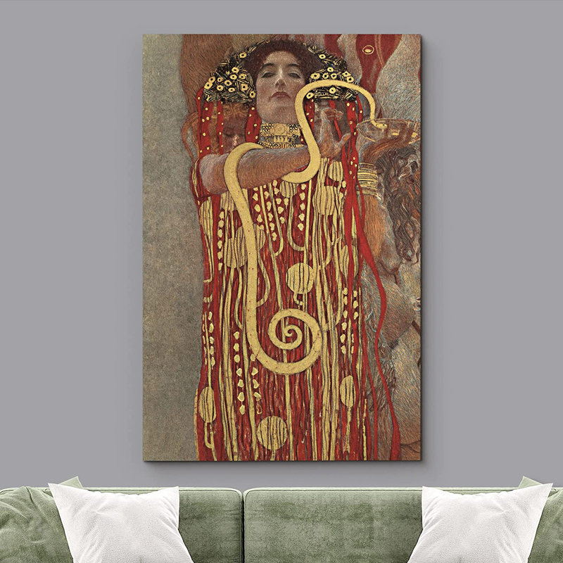 Célèbre œuvre d'art IDÉE4WALL, reproduction d'art sur toile encadrée, "Hygieia" décorative de Gustav Klimt, Toile tendue