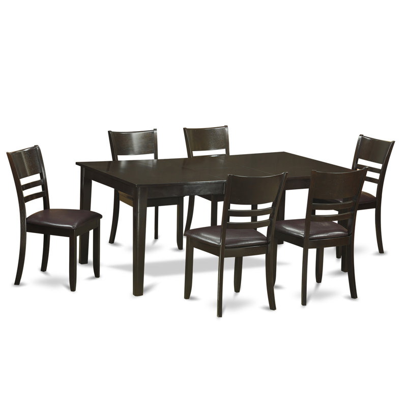 7 Piece Dining Set Consist of a Rectangle Dining Table with Pedestal and 6 Faux Leather Kitchen Room Chairs, 42x72 Inch, Cappuccino