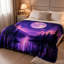Plaid décoratif « Ciel nocturne vibrant, lune, forêt et rivière », ambiance chaleureuse et douillette, idéal pour canapé, lit, chambre ou salon.-134290294