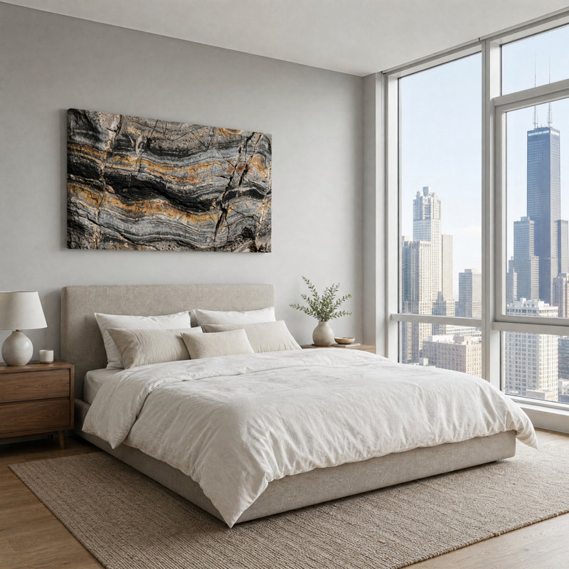Toile grise et grise à couches superposées, L 40 po x H 20 po