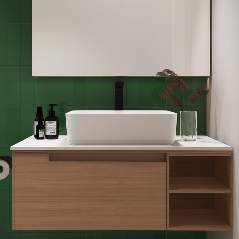Lavabo vasque de salle de bain rectangulaire doux en céramique 19,7 po x 15,4 po x 5,5 po Sotomo, Blanc