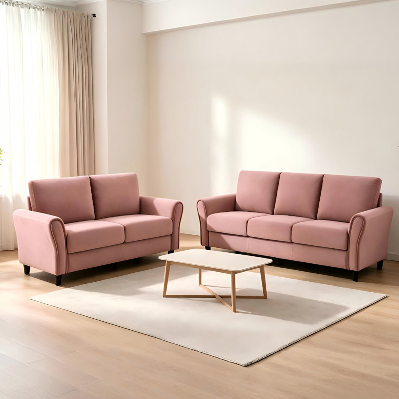 Ensemble de canapé moderne avec accoudoirs courbés 2 pièces Mid-Century, 80.31" W, Rose Polyester