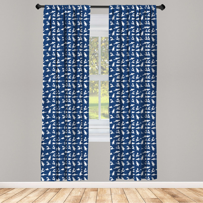 Nautical Blue and White Polyester Rod Pocket Curtain Panels, 28" x 63"