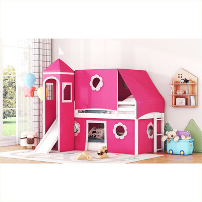 Lit plateforme mezzanine simple avec glissade, tente et tour Playhouse