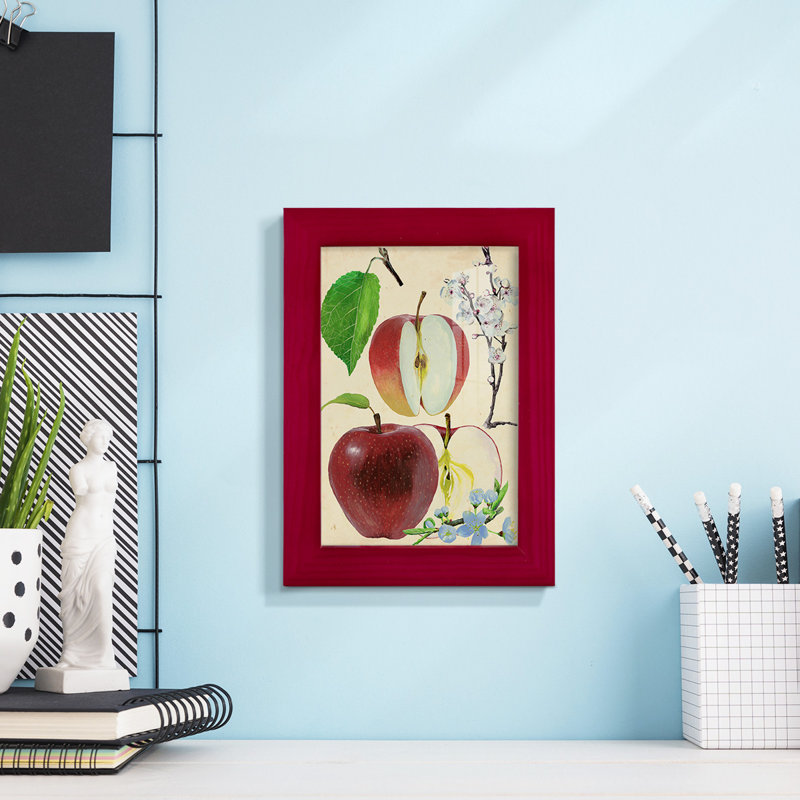Étude de pommes et de fleurs II - impression encadrée avec verre - rose coucher de soleil, Rouge, H 4 po x l 6 po x P 1 po