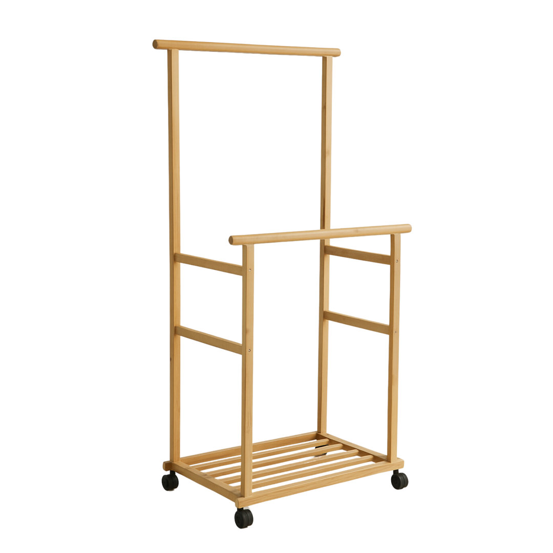 Foxdale Portable Natural Bamboo Wooden Clothes Rail, Open Wardrobe, Clothes Rack, Garment Rack Shoe Storage