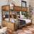Wood Frame Twin XL Over Queen Size Bunk Bed With Storage Shelves And USB Ports-177550540-177550538
