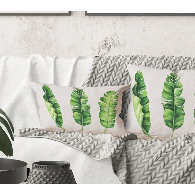 Rectangle, ensemble de feuilles de bananier tropical - coussin décoratif imprimé maison de campagne