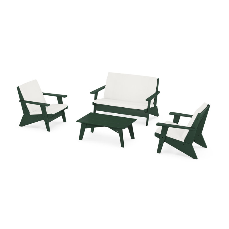 Riviera Modern Lounge 4-Piece Set, Green, Natural Linen