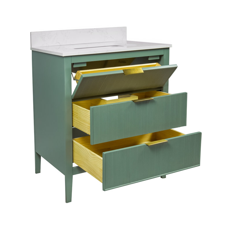 Meuble-lavabo Evelyn, 30", Vert sauge / or