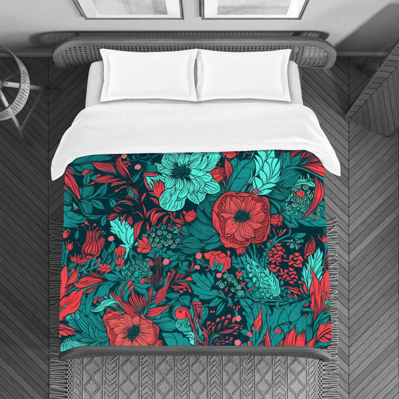 Machine Printed Duvet Cover, Queen Duvet Cover, Red/Turquoise
