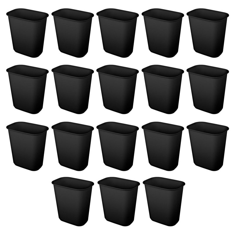 Sterilite Rectangular Wastebasket 5.5 Gallon Open Top Trash Bin, 18 Pack, Black, 9