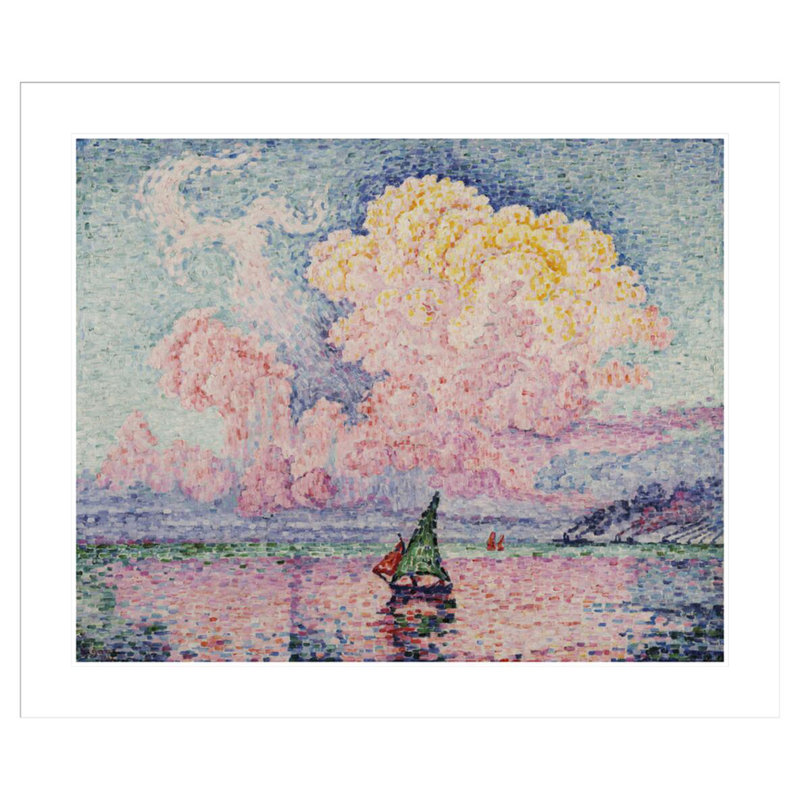 «Pink Clouds Antibes» par Paul Signac - Estampe numérique encadrée, H 33,5 po x l 39,63 po, Blanc / rouge / jaune
