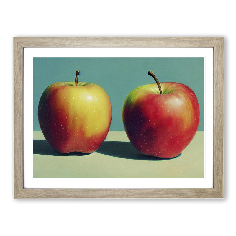 Two Apples Fruit Vol.2 - Framed Print, 25cm H x 34cm W x 2cm D, Oak