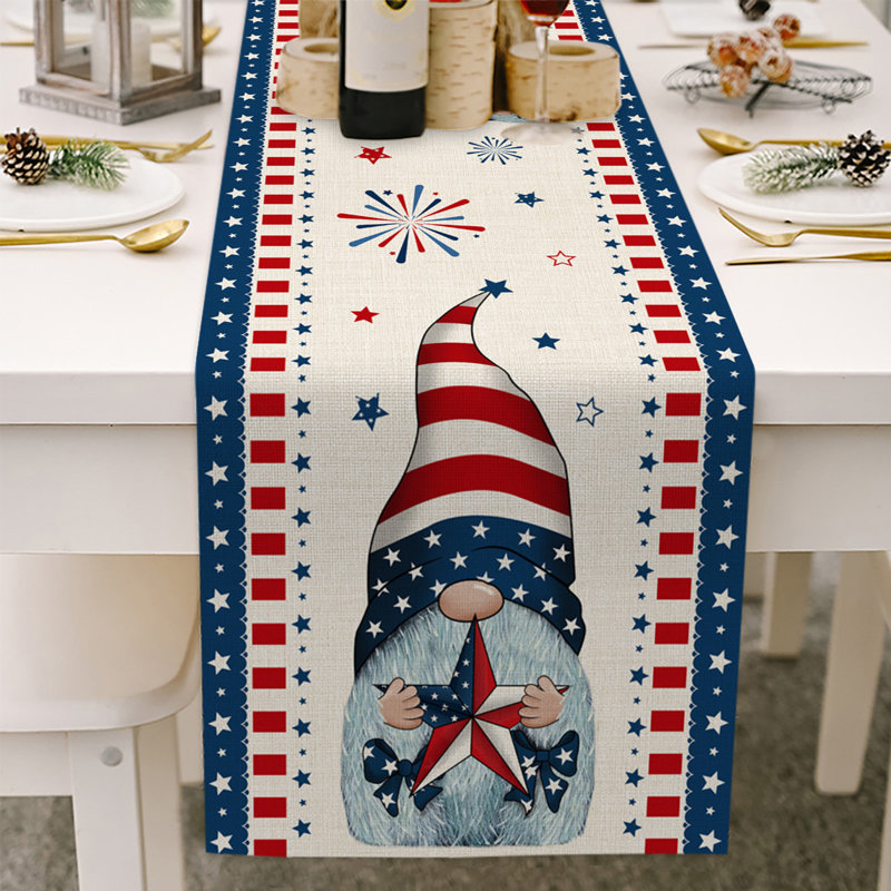 13X70in Table Runner Scarf Truck American Flag 4Th Of July Non-Slip Burlap Dinner Runner Decoration For Independence Day