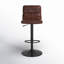 Rawlinson Adjustable Height Low Back Bar Stool with Leather Seat and Metal Base-445828092