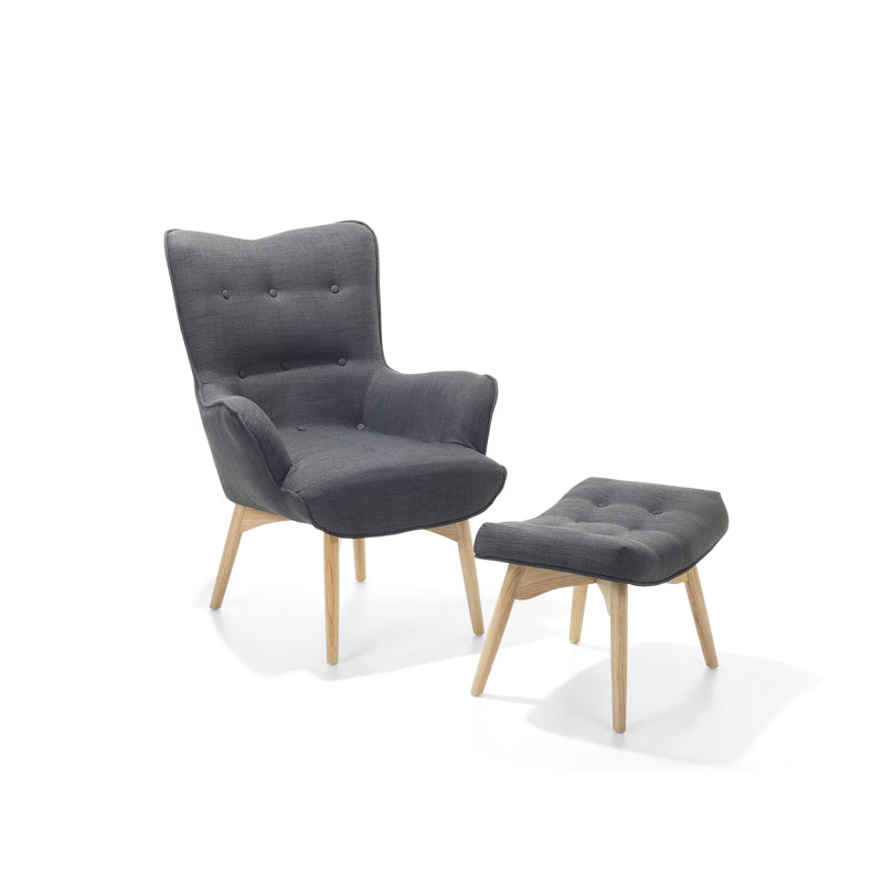 Linda Upholstered Armchair with Footstool, Dark Grey