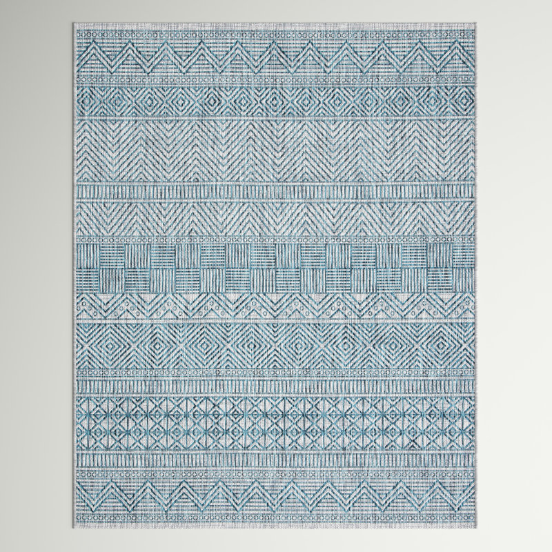 Tapis bleu sarcelle intérieur / extérieur Johansson, Rectangle 5 pi 3 po x 7 pi 7 po