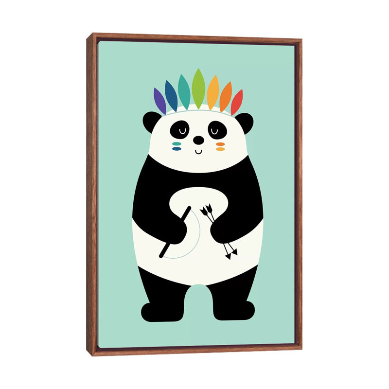 «Be Brave Panda» par Andy Westface - impression d'art graphique, Pas de tapis, Toile avec cadre en bois brun