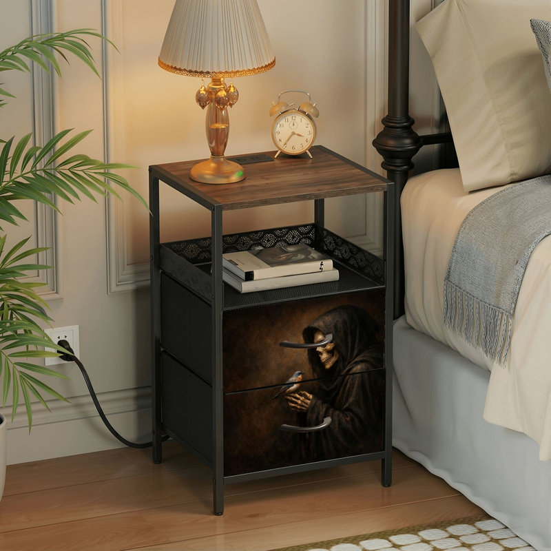 Table de chevet 2 tiroirs avec station de charge, table de chevet de chambre à coucher avec ports USB et prises USB