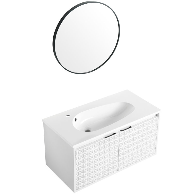 Lavabo pour salle de bain monotrou en résine de 36 po Drop, blanc brillant, filet de 29,7 livres, sans trou de robinet ni de pièces de drainage, accessoires pour armoires en lb