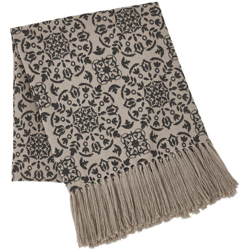 Handmade Black and Tan Cotton Jacquard Woven Throw Blanket