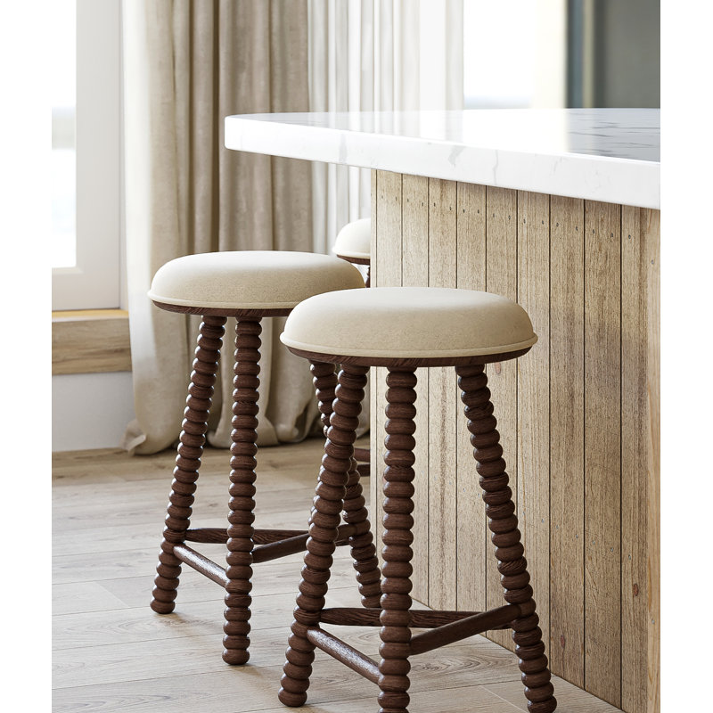 Brown Wood Twist Leg Counter Stool with Cushion