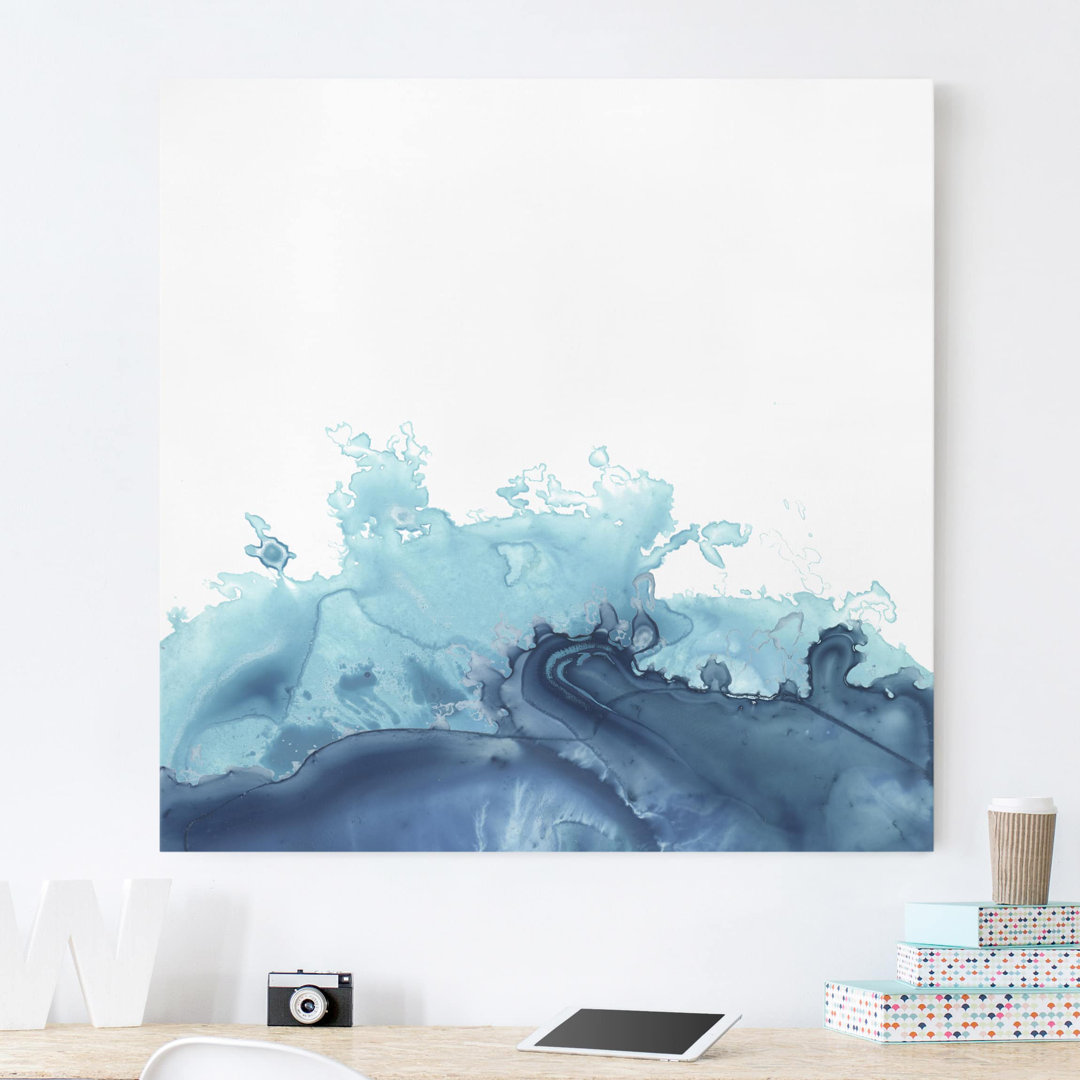 Leinwandbild Wellen-Aquarell Blau I