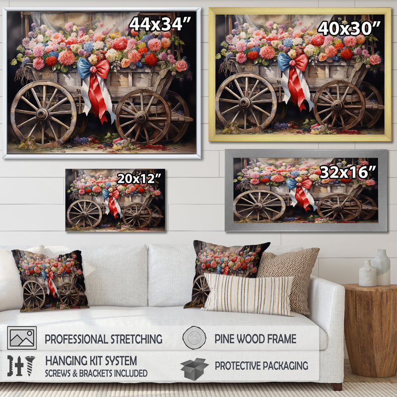 Corail, vieux chariot, impression sur toile, H 12 po x l 20 po x P 1 po, Encadrement doré