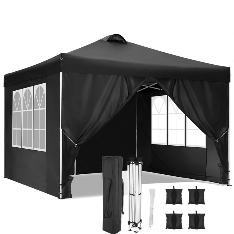 10x10 Pop Up Canopy Tent Gazebo with 4 Removable Sidewalls One Push Party Tent, Black