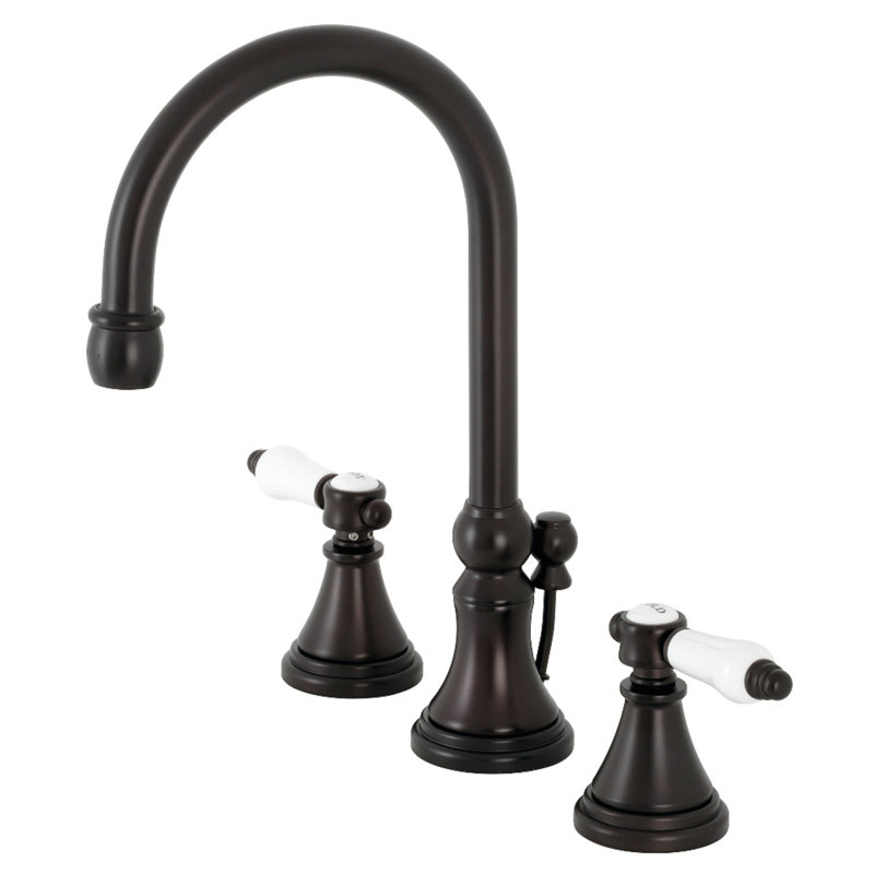 Kingston Brass Bel-Air Two-Handle 3-Hole Deck Mount Widespread Bathroom Faucet with Brass Pop-Up Drain, Oil Rubbed Bronze