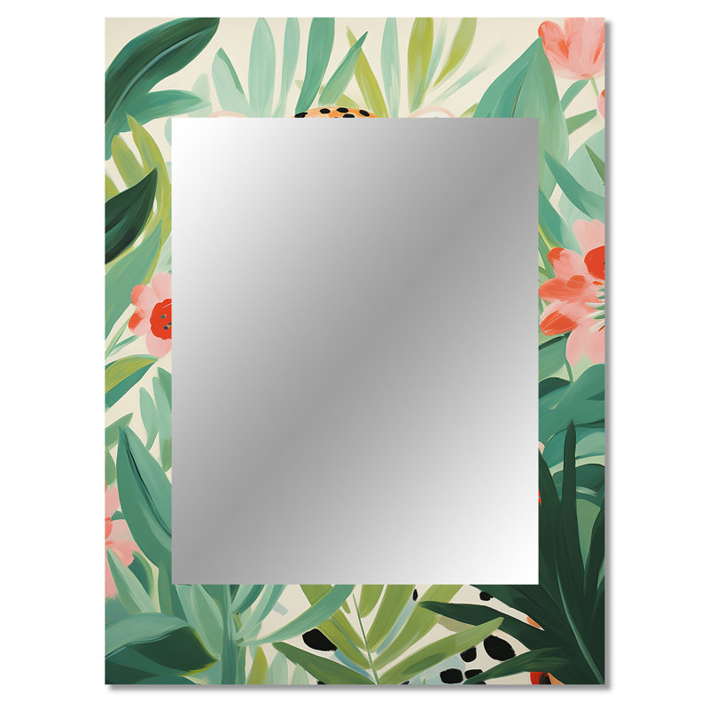 Green and pink Leopard tropical elegance II - Leopard Decorative Wall Mirror, Yellow Mirror, Printed Metal Art, 40" x 30"
