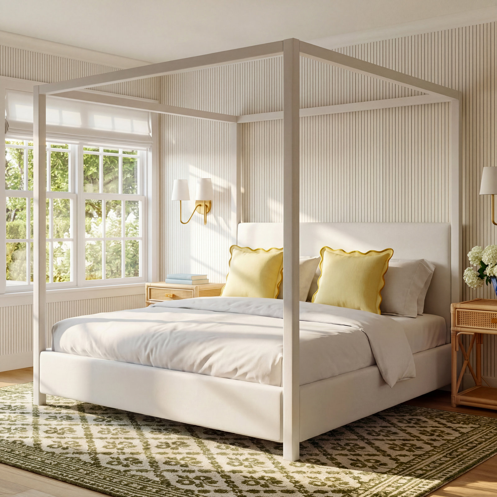 Mistaya Upholstered Canopy Bed, Navy Linen, Twin