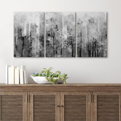 Grunge Abstract Paint Stroke Effect " Paint Splatter Display Abstract Shapes Modern Art Minimalist Dramatic Gray Dark " 3 - Pieces