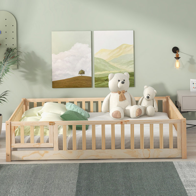 Grand lit plateforme avec barrière de sécurité et porte, Double