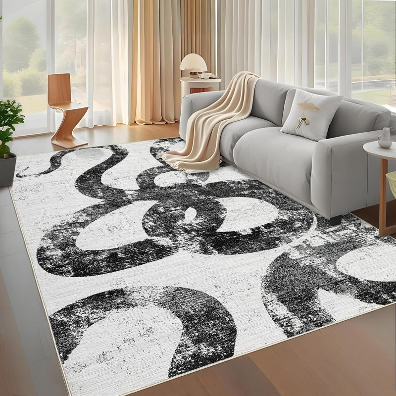 Washable Rug, Soft Non-Slip, Low Pile, Thin, Snake Print, Contemporary Accent Carpet for Kitchen, Hallway, Laundry.