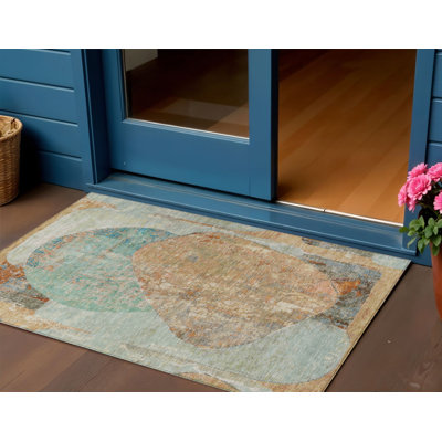Tapis d'extérieur lavable abstrait bleu sarcelle 3 pi x 5 pi
