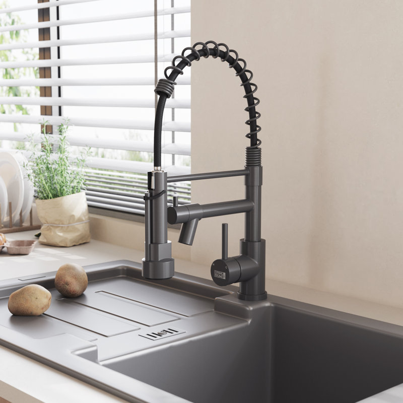 Belfry Kitchen Lippencott Pull Down Kitchen Faucet, Grey
