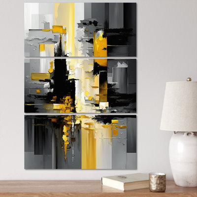 " Abstract Geometric Black And Yellow V " 3 - Pieces