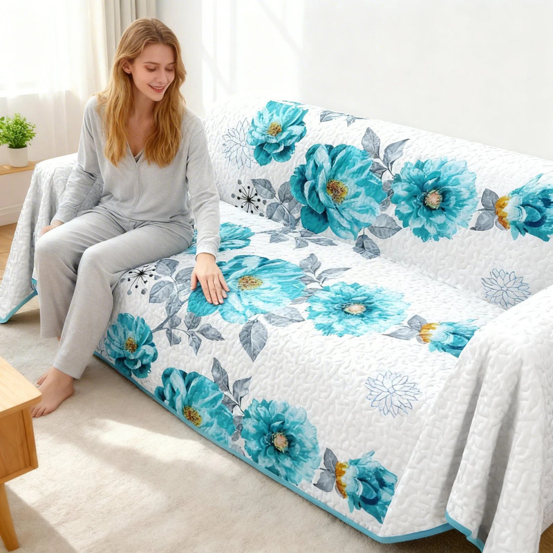 Housse réversible pour canapé-lit matelassé (1 à 4 places), housse de protection en microfibre pour canapé et lit de jour, housse florale double face avec rembourrage 200 g / m²