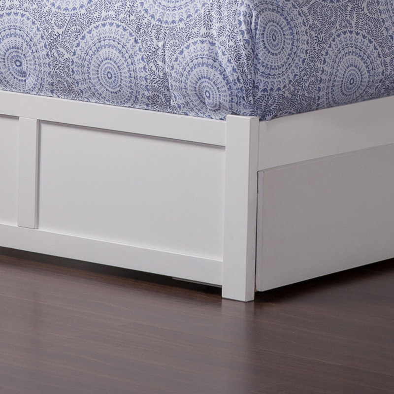 Flagg Solid Wood Storage Platform Bed with Footboard and Under Bed Drawers, Full, White