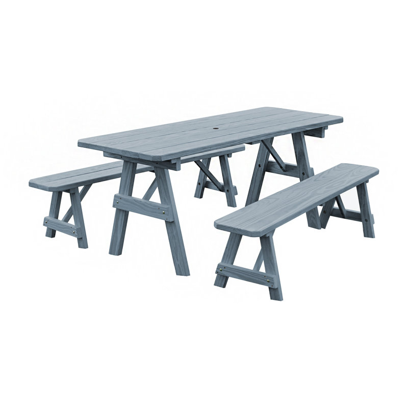 Table de pique-nique 3 pièces Summerhill, Teinture grise, L 70 po x l 27 po x H 30 po