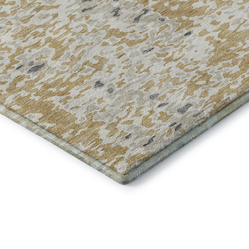 Tapis doré Prisco lavable à la machine de qualité supérieure, Rectangle 10 pi x 14 pi
